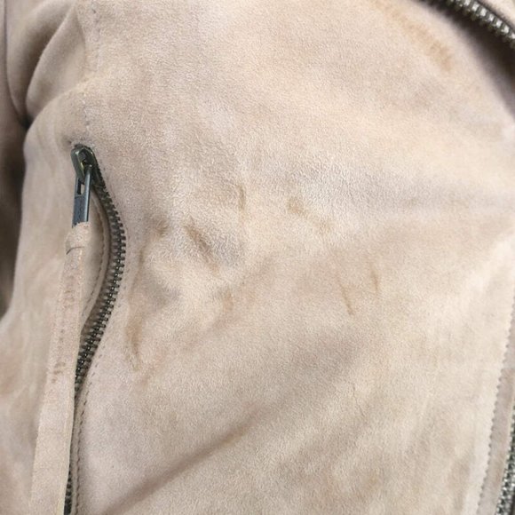 Retrofete Tai Puff Sleeve Moto Jacket Beige Suede Size Extra Small - Picture 3 of 11